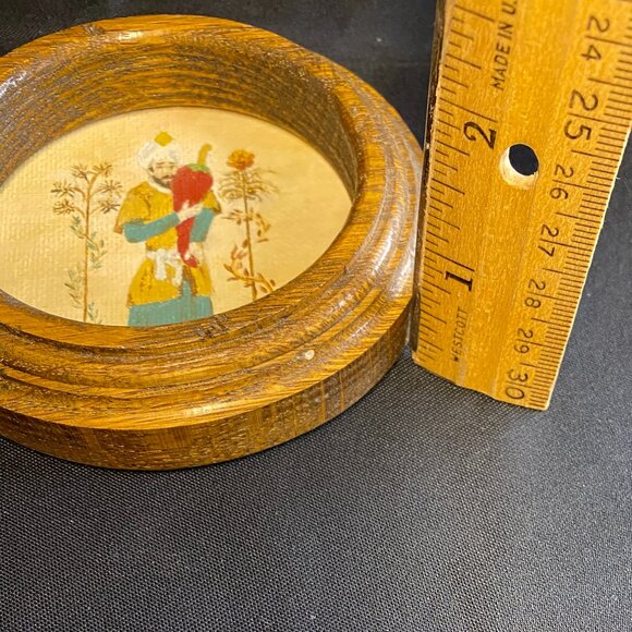 1990 Signed Hand Painted Mini Acrylic Persian Style Painting in Round Oak Frames - Picture 7 of 8